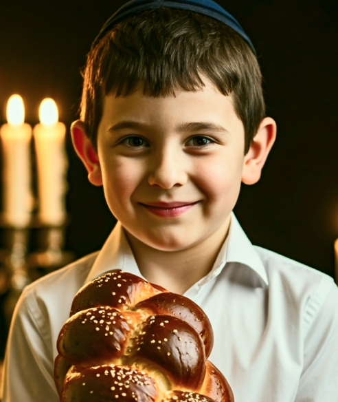 Child with Shabbos bread thanks to Mokir Shabbos